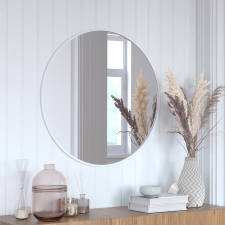 Flash Furniture 30" Round Silver Metal Framed Accent Wall Mirror HFKHD-0GD-CRE8-102315-GG